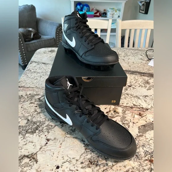 New Nike Jordan 1 Football Cleats Mid TD Black FJ6805-001 Size 12 s-l400.jpg main image 4